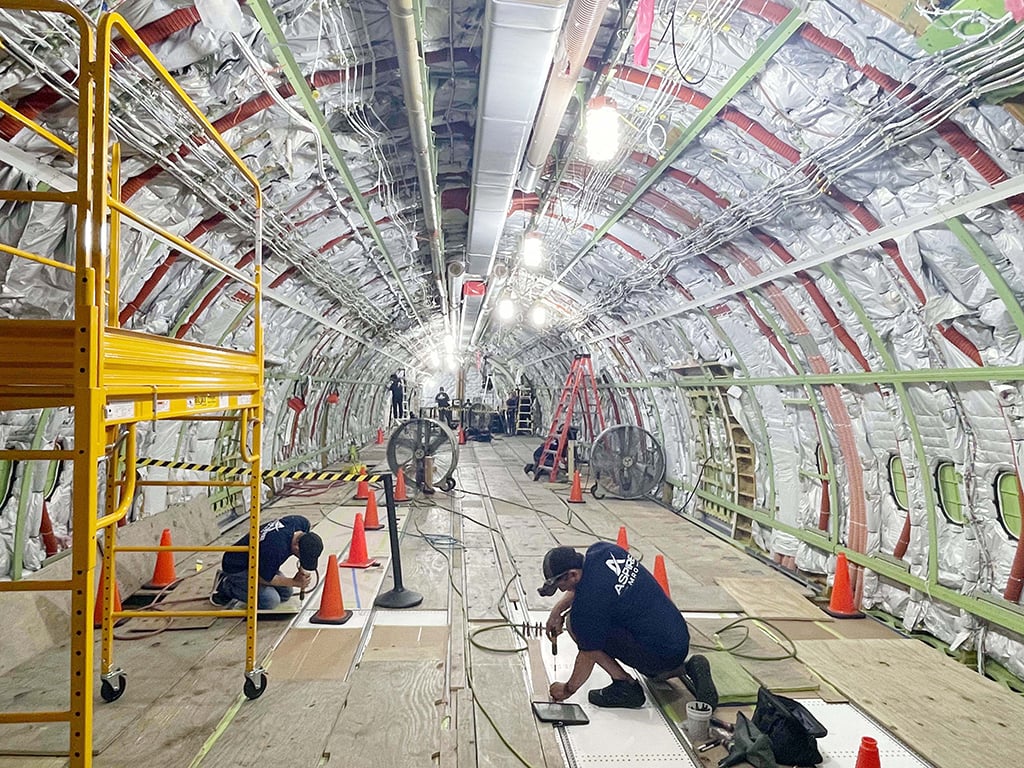 Interior of aircraft undergoing conversion